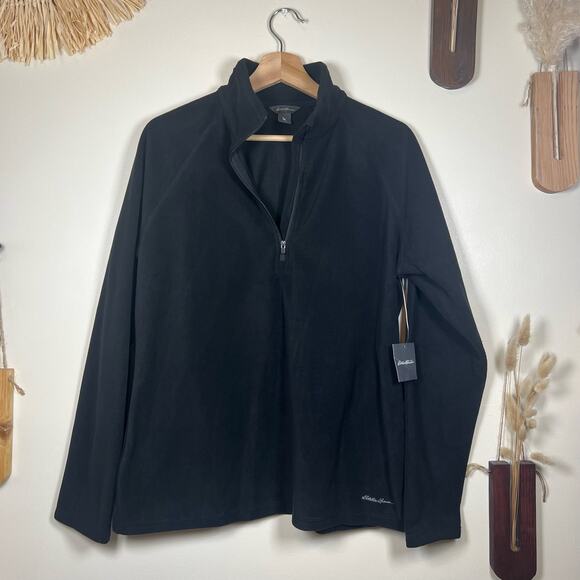 NWT Black Eddie Bauer Sz Lrg Womens Quest Fleece 1/4 Zip Fleece Sweater - Picture 1 of 5